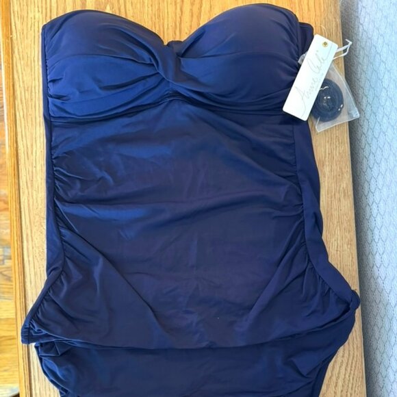 NWT Anne Cole 2 Piece Navy Tankini Swimsuit -Ruched, Removable Straps L/XL - Picture 1 of 8